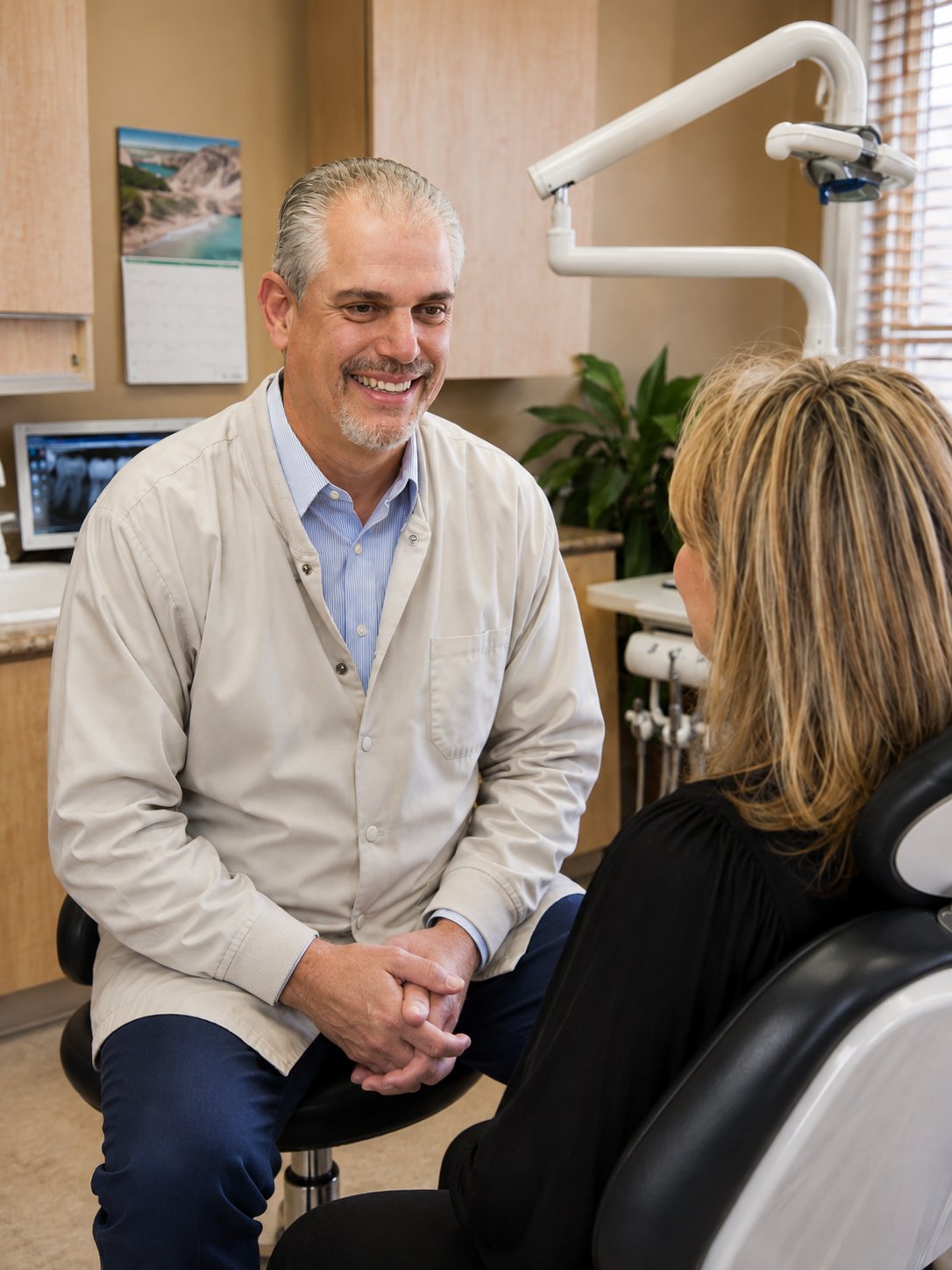 Dr. George Parlitsis chairside with a patient at Carmel Dental Associates
